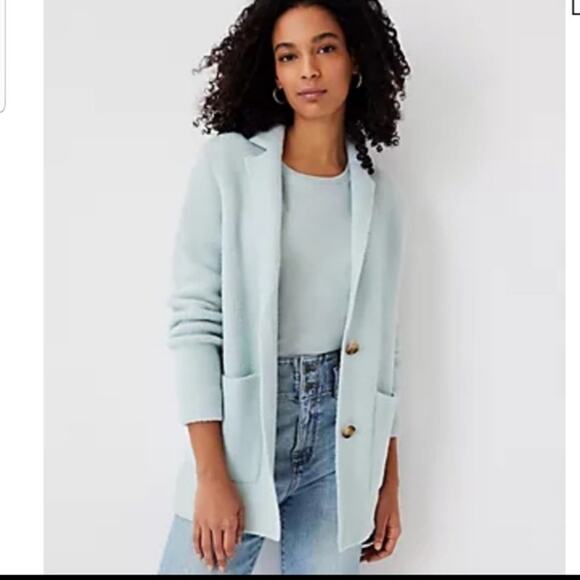 NWT ANN TAYLOR Boucle Sweater Mint Green Long Sleeve Jacket | S - Picture 1 of 5